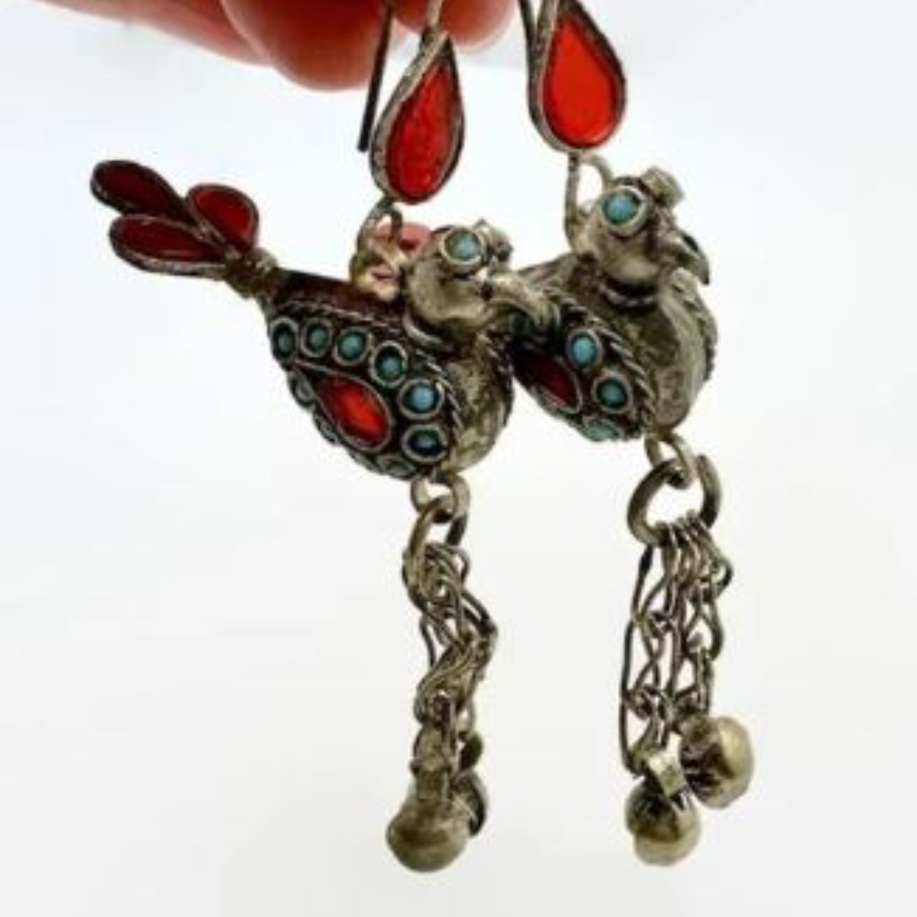Afghan Bird Earrings Silver Jewelry Kuchi Jewelry Afghan Jewelry